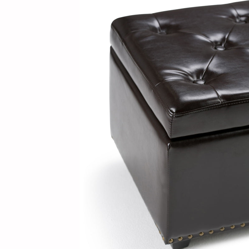 Coffee Brown Storage Ottoman with Safety Hinge - Tufted Detail, photo 4 of 9