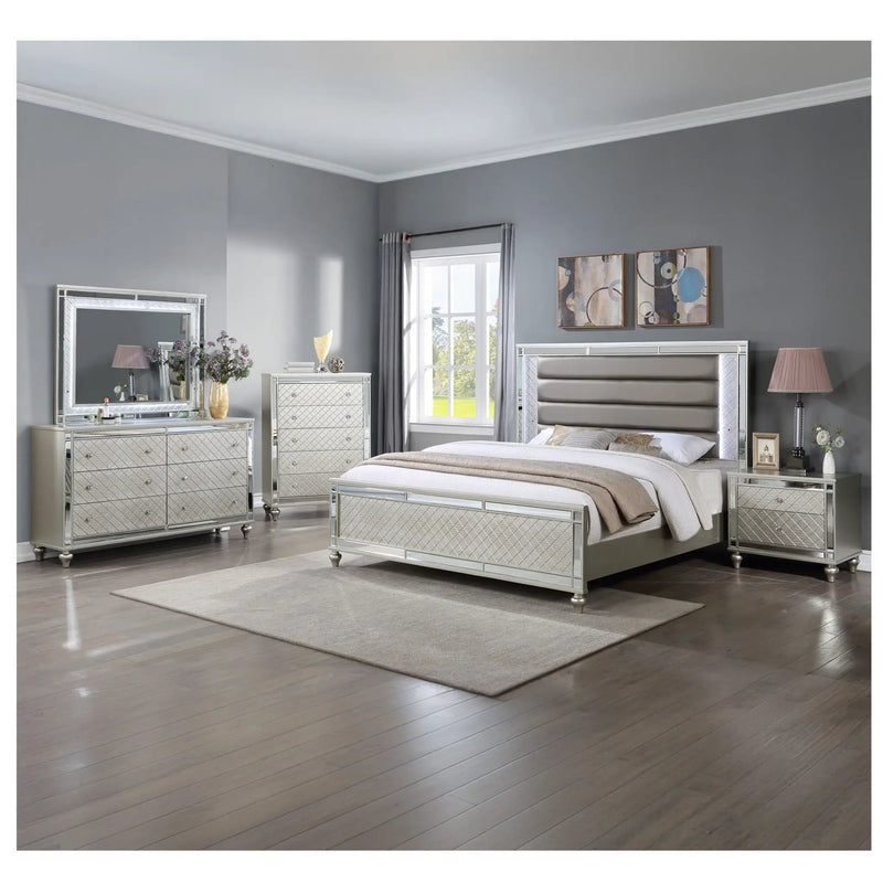 6 Drawer Bedroom Dresser With Diamond Patterned Drawer Fronts - Silver by Unique Piece Furniture