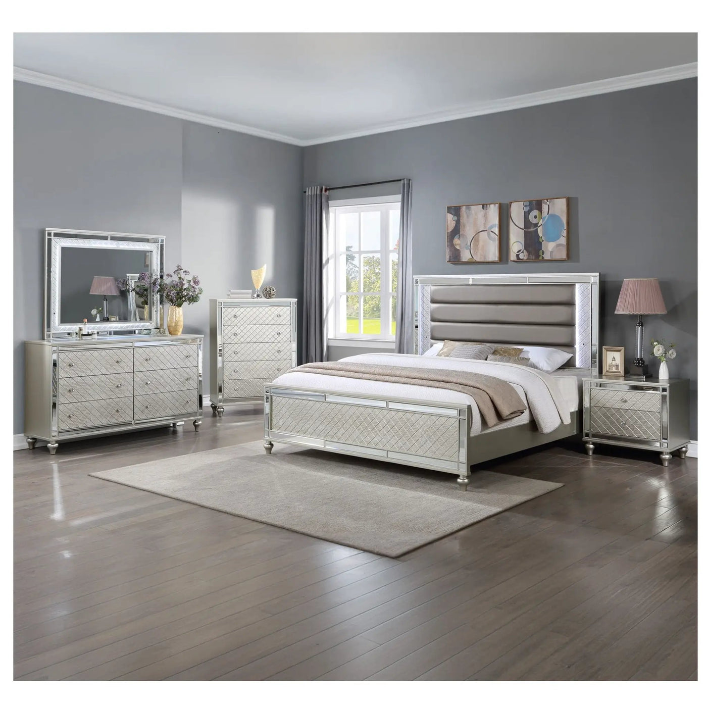 Modern Panel Bed Wit Tufted Design And Integrated LED Lighting by HouseOfZazla