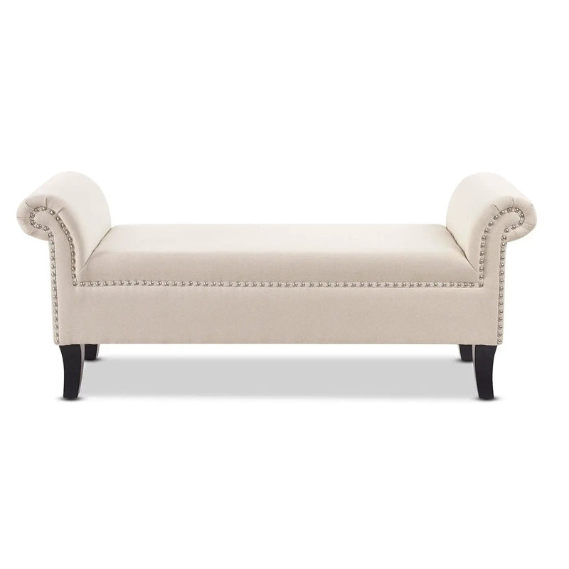 Kathy - Roll Arm Entryway Accent Bench - Sky Neutral Beige by HouseOfZazla