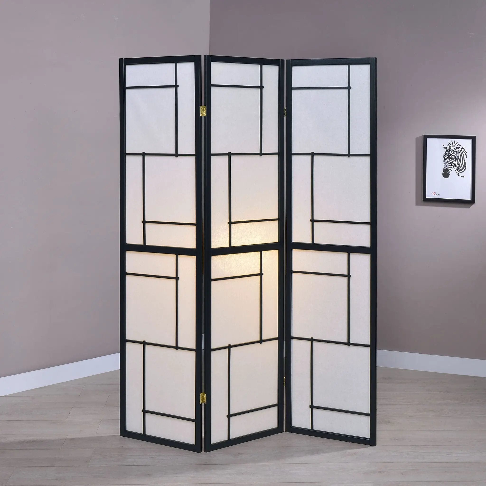 Damis 3-Panel Room Divider Folding Shoji Screen Black by Unique Piece Furniture
