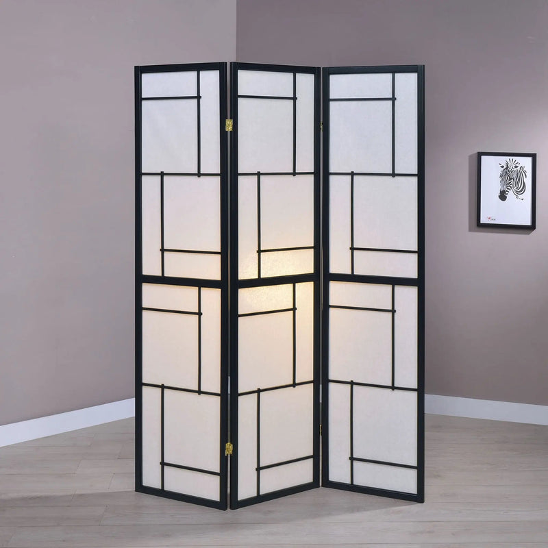 Damis 3-Panel Room Divider Folding Shoji Screen Black by Unique Piece Furniture