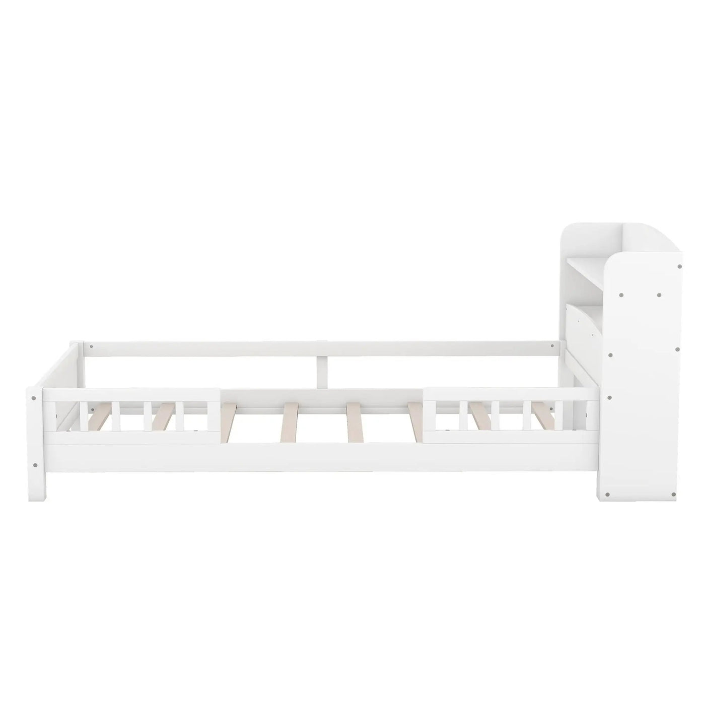 Wood Platform Bed With Built In LED Light, Storage Headboard And Guardrail by HouseOfZazla