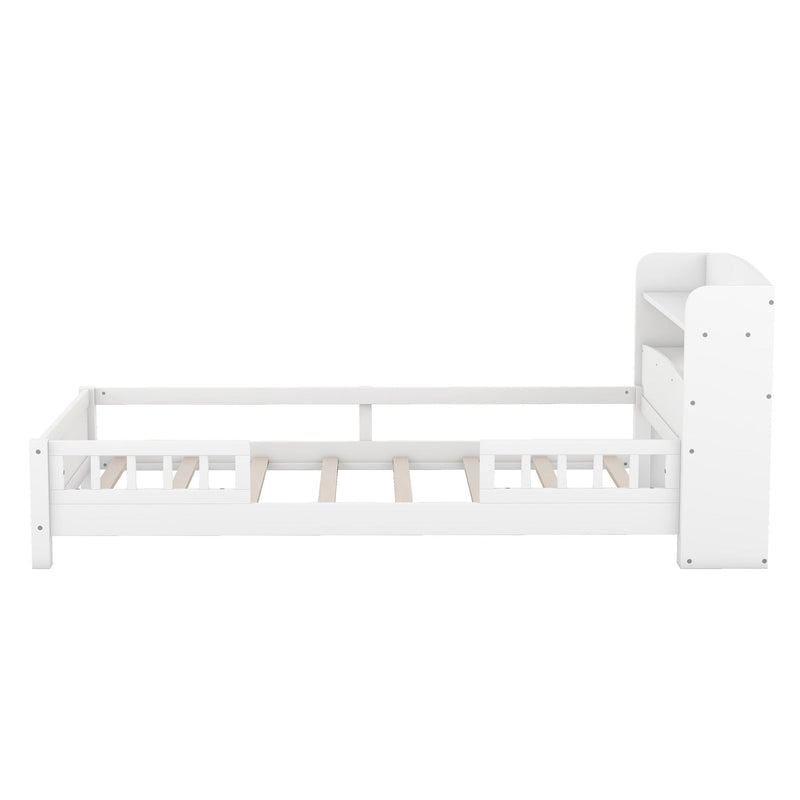 Wood Platform Bed With Built In LED Light, Storage Headboard And Guardrail by Unique Piece Furniture