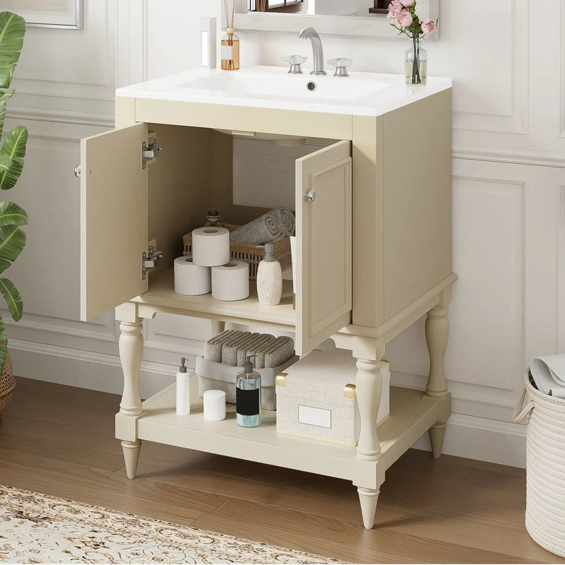 Modern Bathroom Vanity With Sink, Rectangular Cabinet With Open Shelf And Closed Storage by Unique Piece Furniture