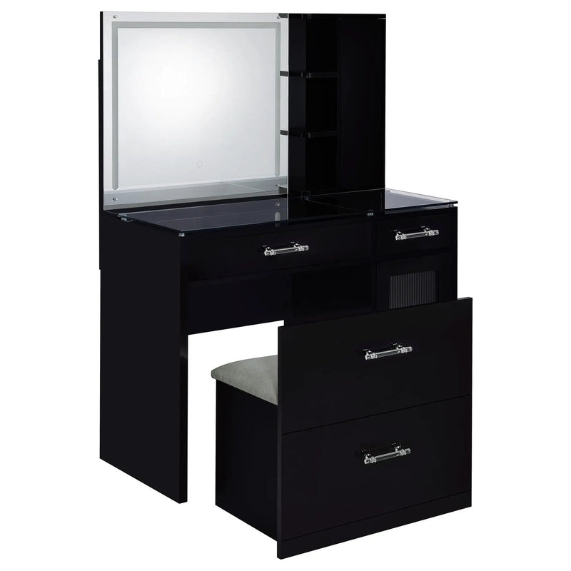 Flora 2-drawer Vanity Set with LED Mirror Black High Gloss by Unique Piece Furniture