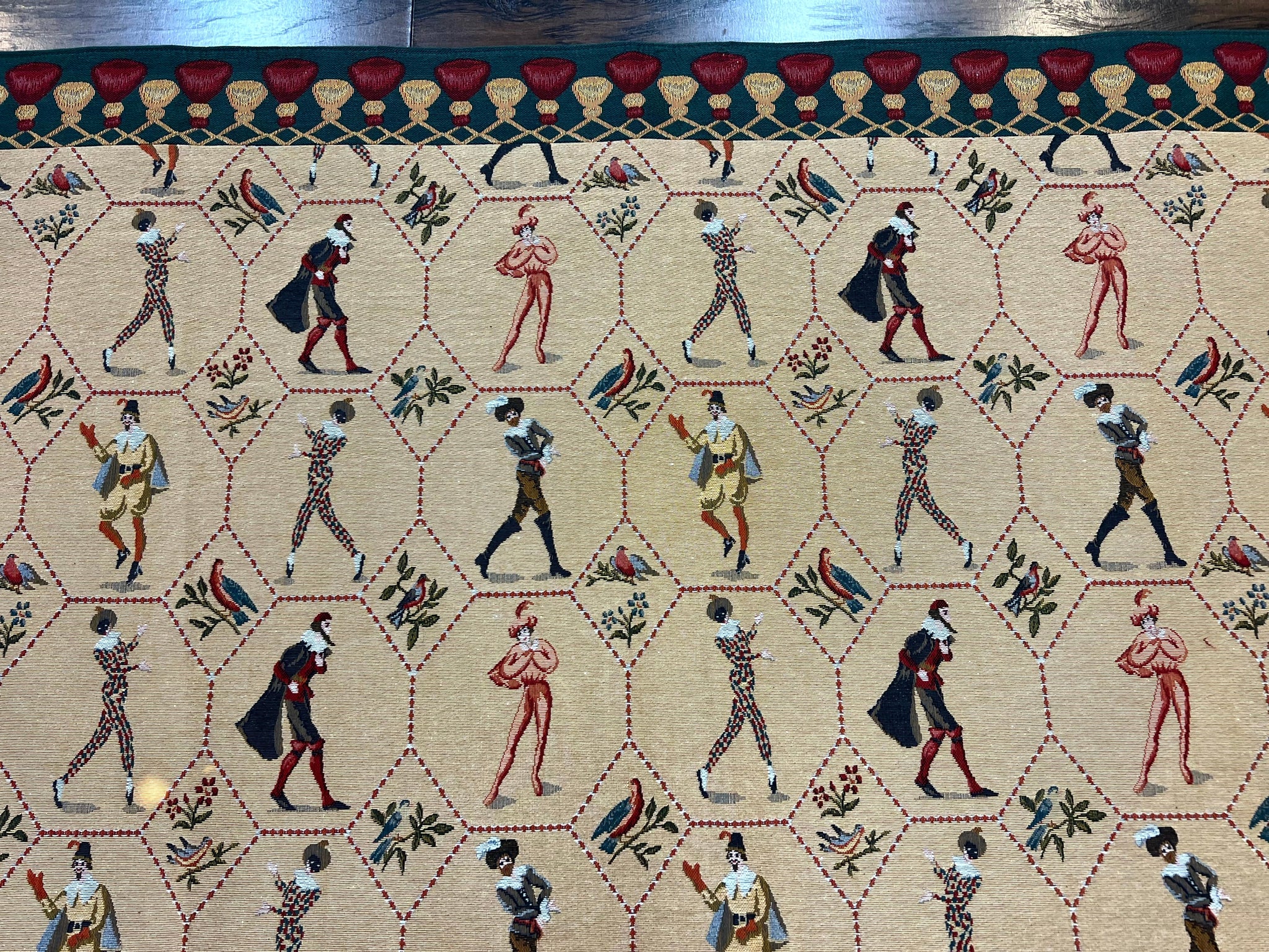 Square Tapestry 5x5, Wall Hanging, Human Pictorials, Court Jesters, Vintage by Jewel Rugs