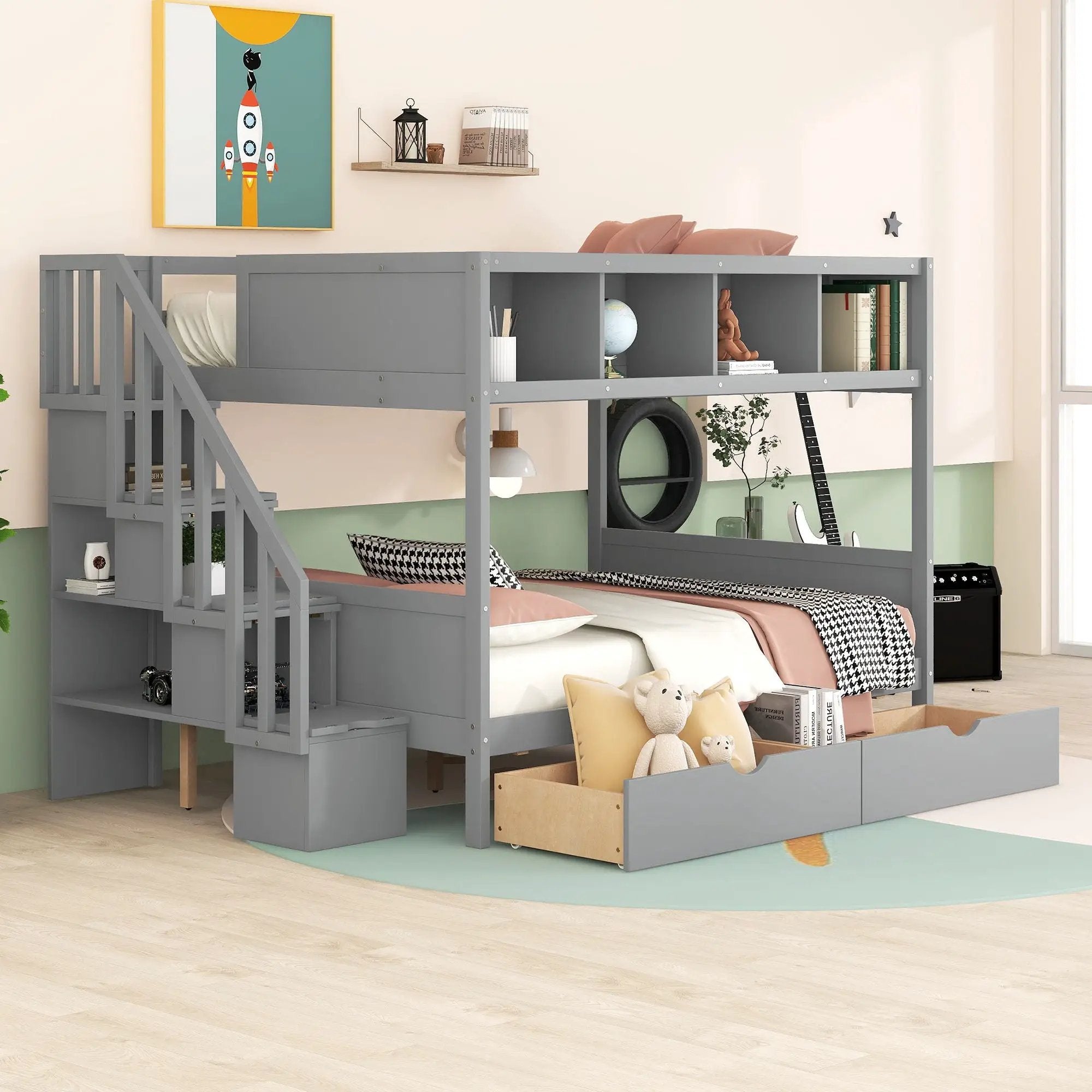 Bunk Bed With Shelfs, Storage Staircase And 2 Drawers by HouseOfZazla