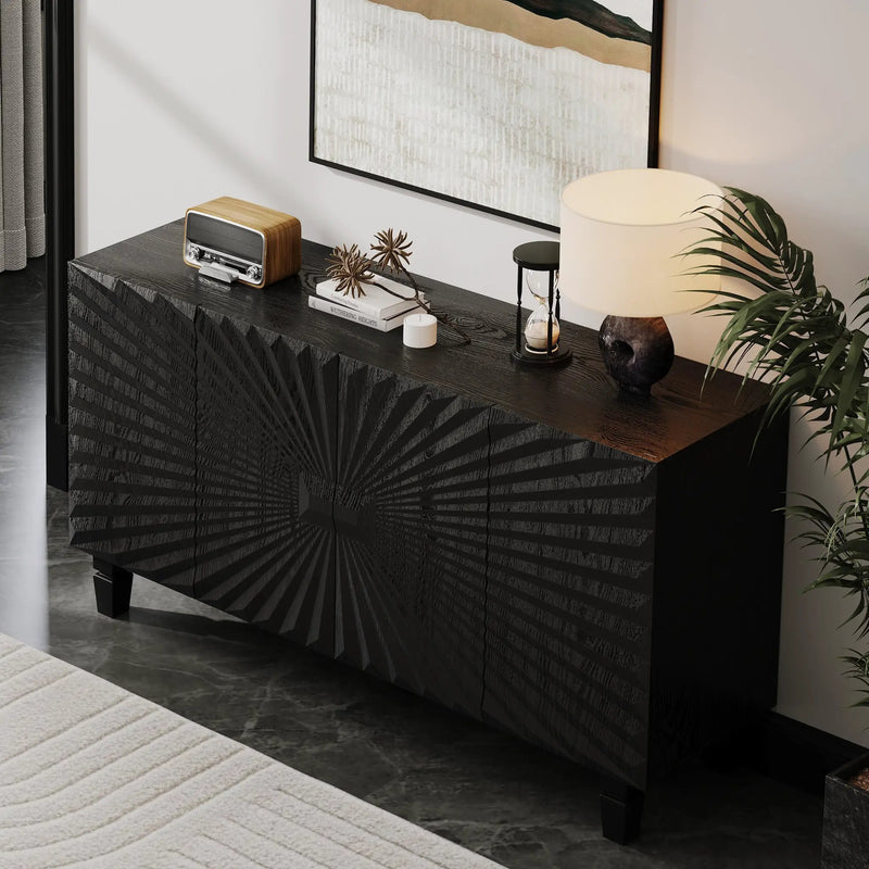 59'' Modern Buffet Sideboard with 4 Sunburst Doors by HouseOfZazla
