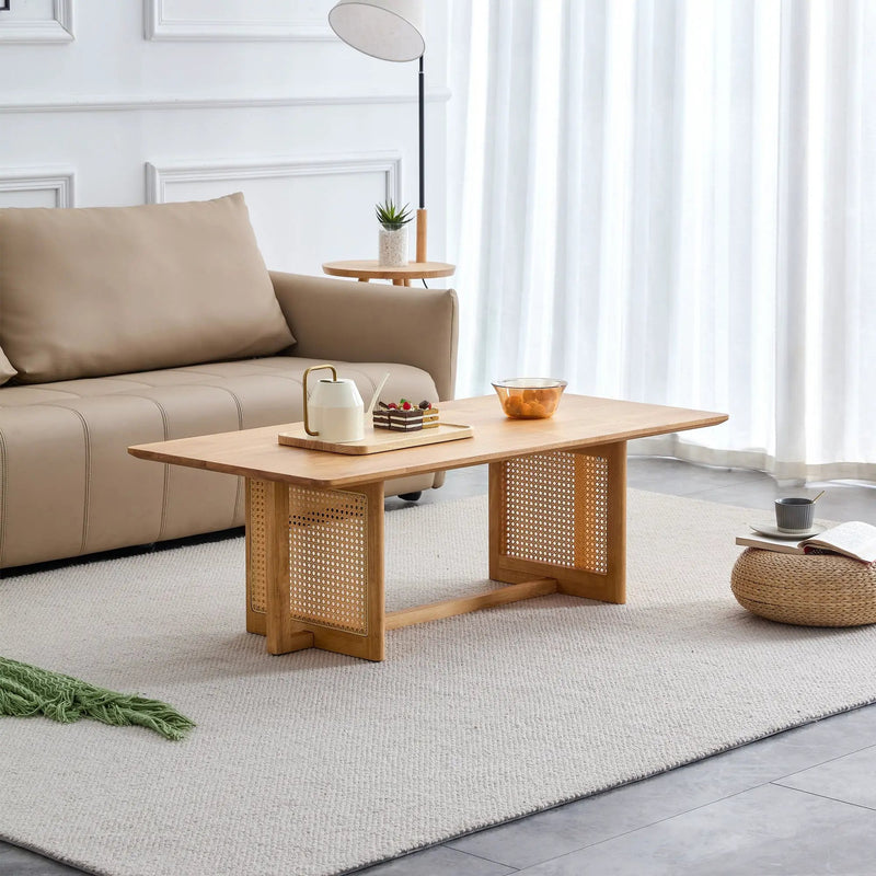 Natural Rubber Wood and Solid Wood Minimalist Coffee Table by BLAKHOM