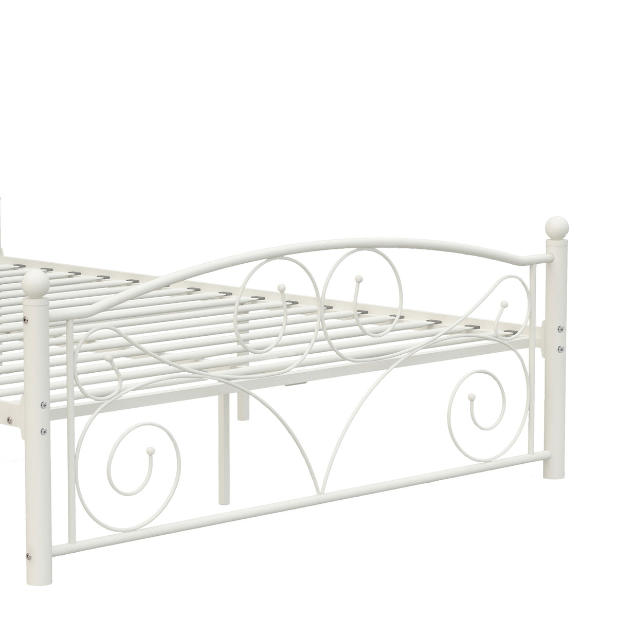 Unique Flower Sturdy System Metal Bed Frame with Headboard and Footboard - White, photo 2 of 8