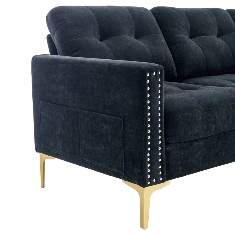Modern L - Shape Convertible Sectional Sofa With Movable Ottoman
