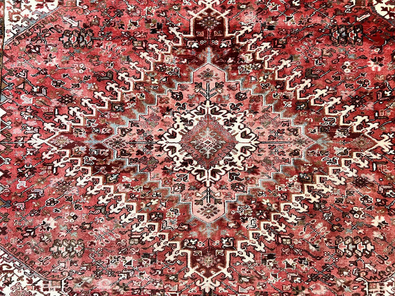 Large Persian Heriz Rug 10x13, Red and Cream Geometric Tribal Room Sized Handmade Wool Hand Knotted Semi Antique Decorative Oriental Carpet by Jewel Rugs