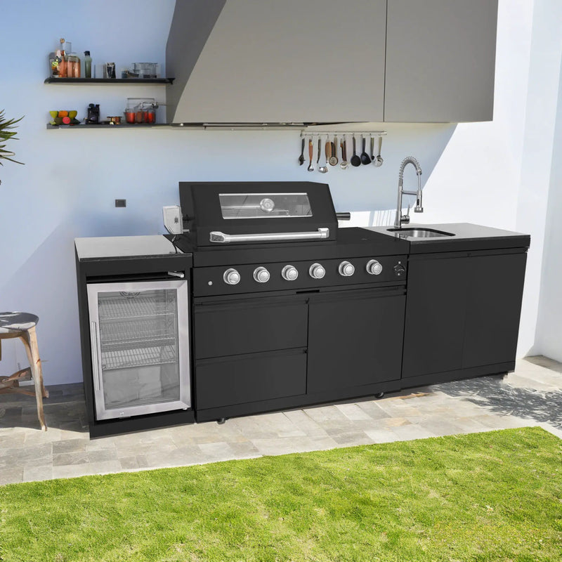 NG 104" 4-Burner 72,000 BTU Black Outdoor Kitchen Island Grill + Rotisserie Kit by Chery Industrial