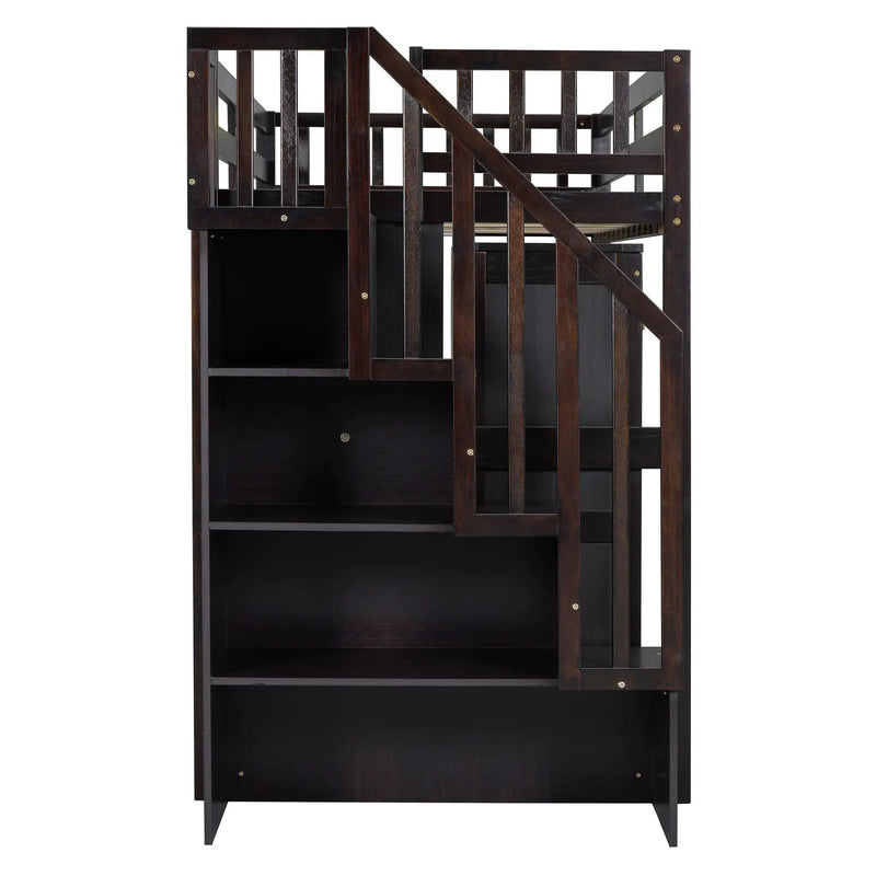 Loft Bed With Stairs, Bookshelf, Drawers, Desk & Wardrobe, Space Saving Multifunctional Furniture by HouseOfZazla