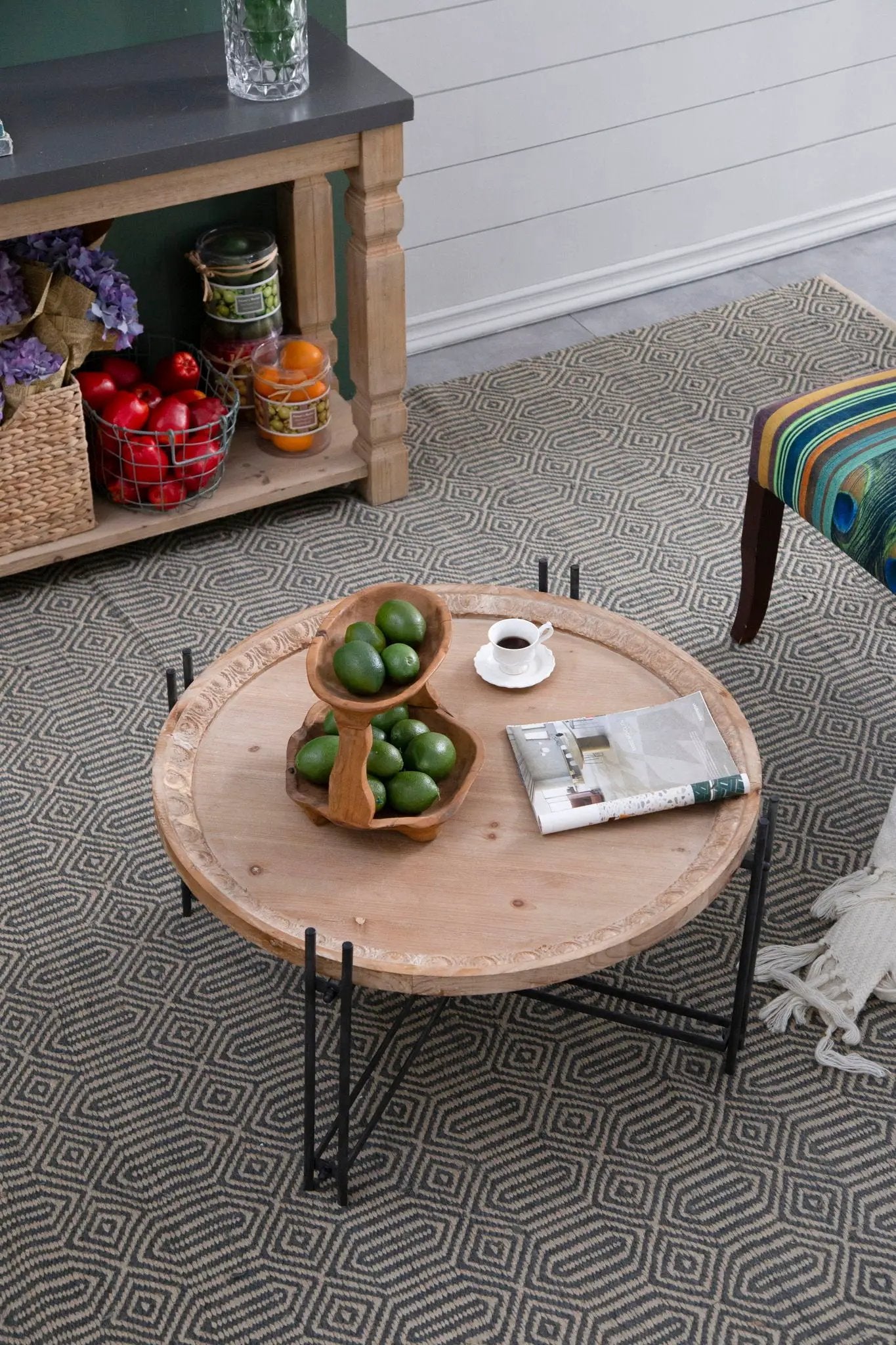 Farmhouse Round Wooden Round Coffee Table With Metal Legs - Black / Brown by Unique Piece Furniture