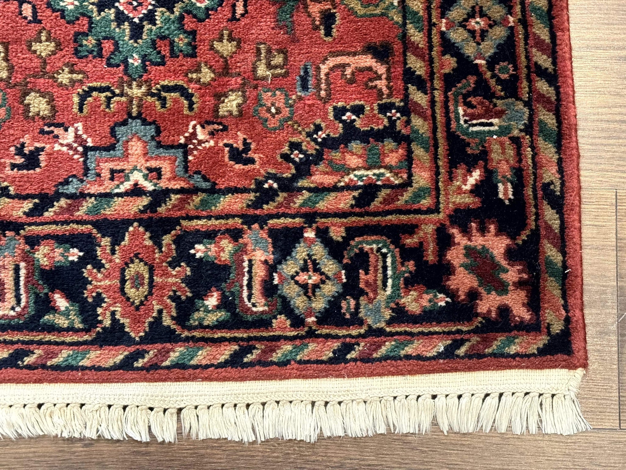 Indo Persian Heriz Runner Rug 2 x 12 ft, Hand Knotted Wool Hallway Rug, Red & Black by Jewel Rugs
