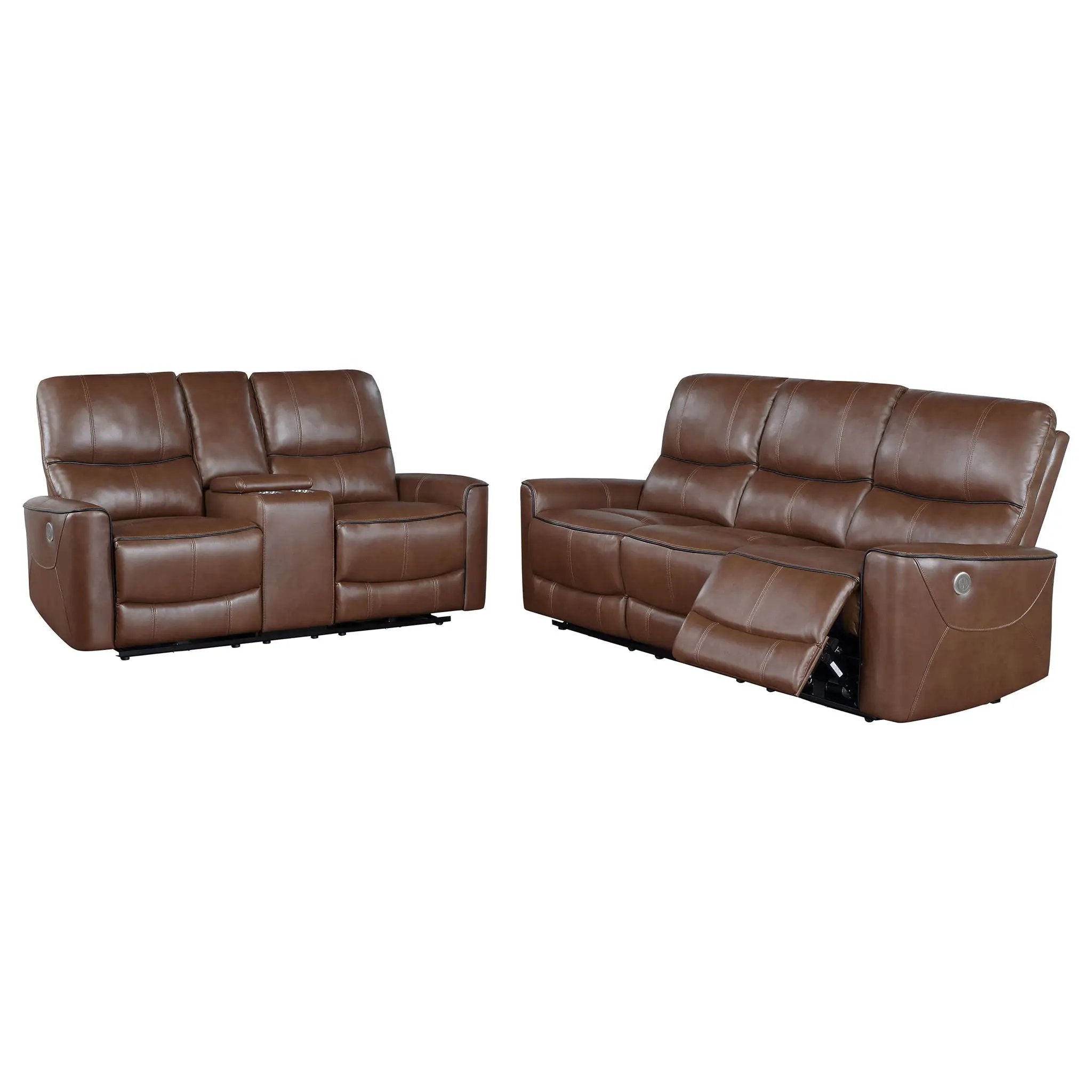 Greenfield 2-piece Power Reclining Sofa Set Saddle Brown by Unique Piece Furniture