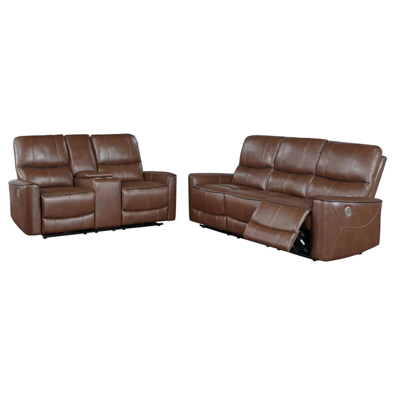 Greenfield 2-piece Power Reclining Sofa Set Saddle Brown by Unique Piece Furniture