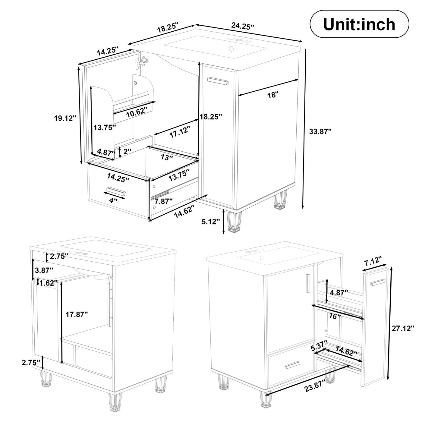 Bathroom Vanity With Sink, Deep Drawer, Door Shelf, 2 Tier Basket by HouseOfZazla