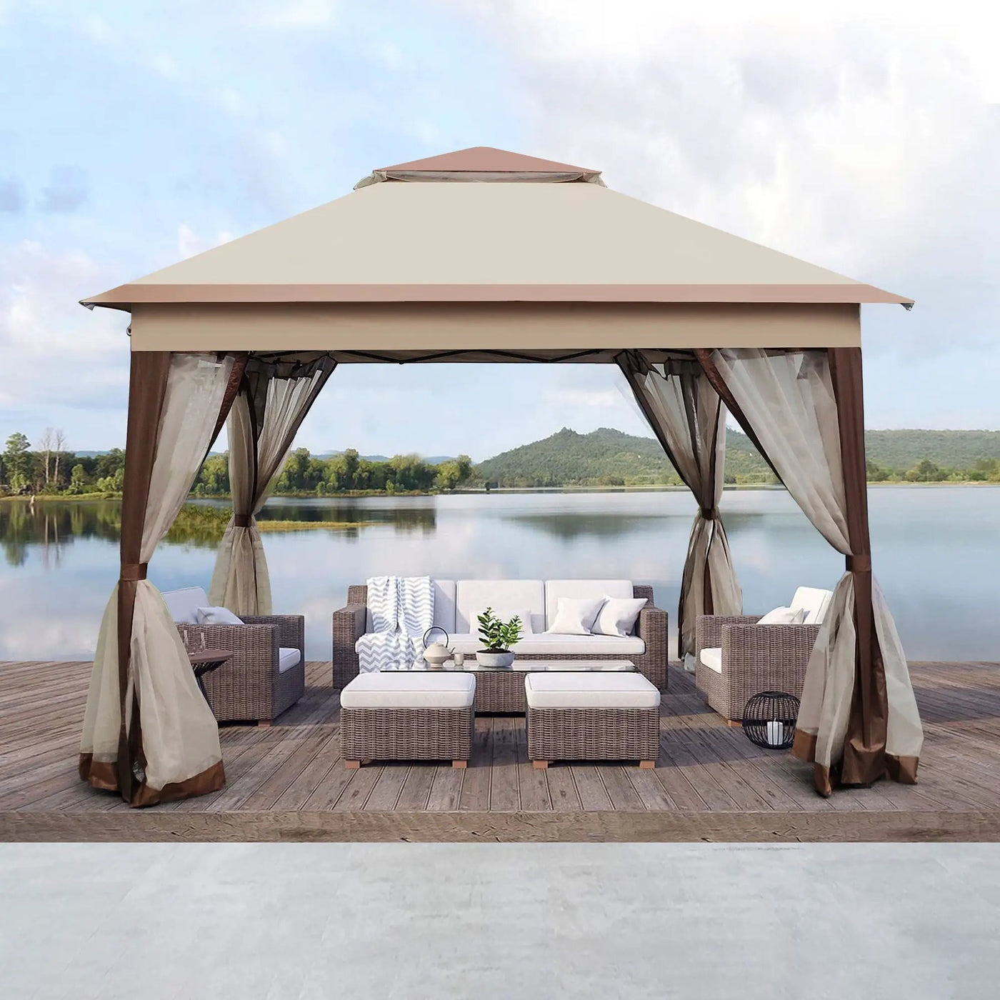 Outdoor Pop Up Gazebo Canopy With 2 Tier Soft Top And Removable Zipper Netting by HouseOfZazla