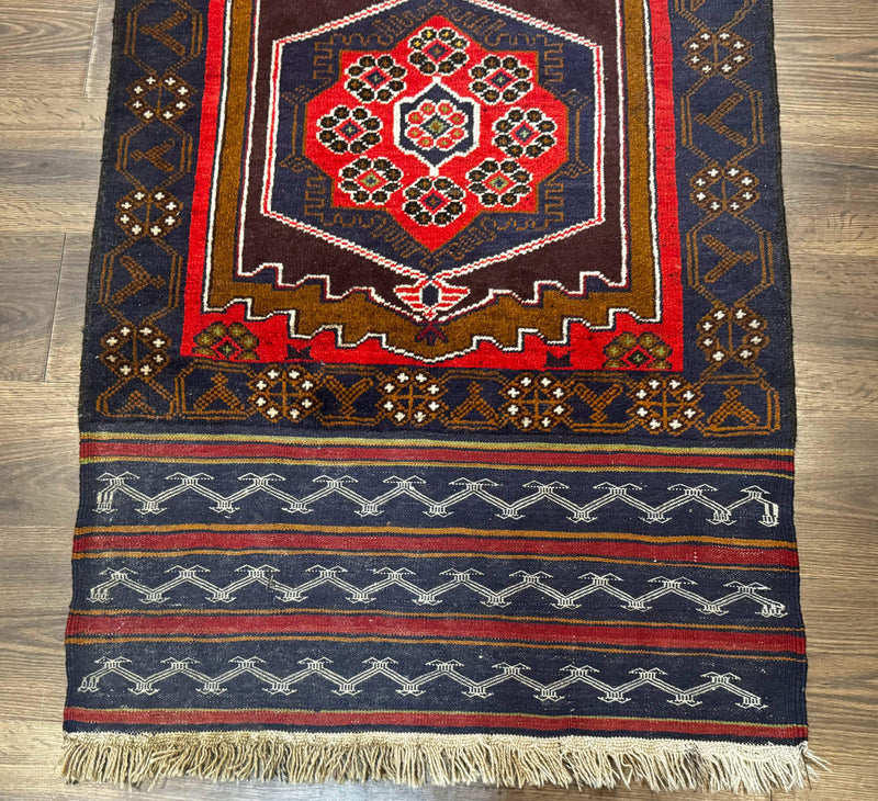 Afghan Rug 3x5, Tribal, Navy Blue, Wool, Handmade, Geometric, Rustic by Jewel Rugs