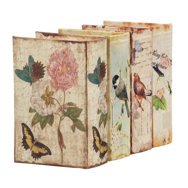 Book Boxes With Birds, Flowers, And Handwriting Design (Set of 4) - Multi by Unique Piece Furniture