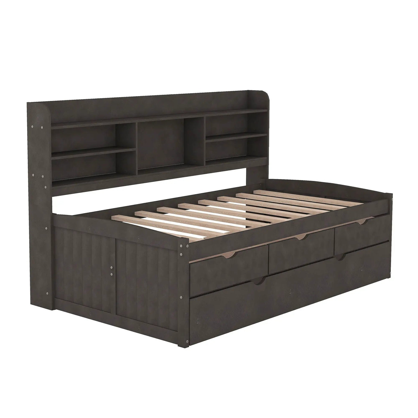Captain Bed With Built In Bookshelves, 3 Storage Drawers, And Trundle by HouseOfZazla