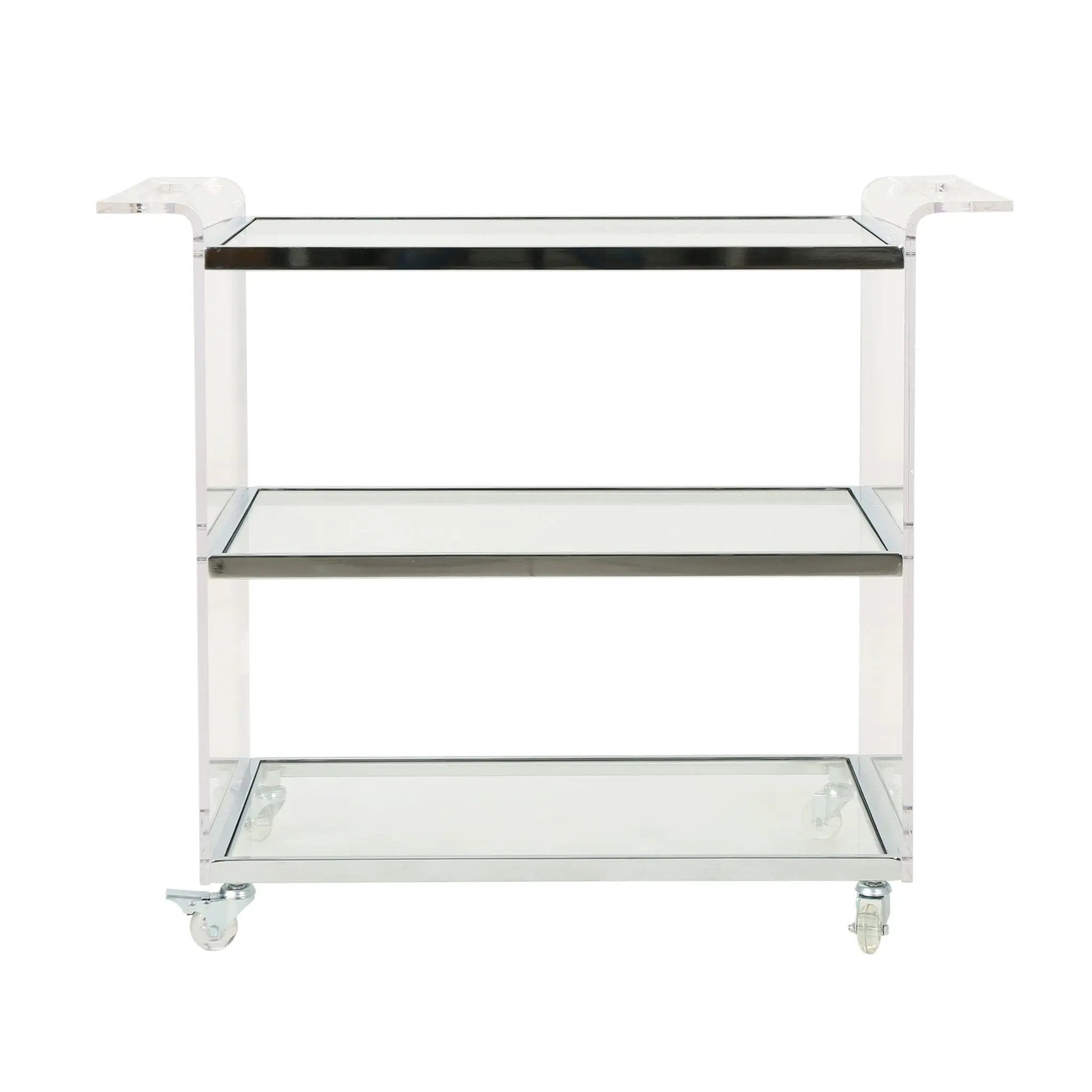 Elegant Acrylic Bar Cart With Tempered Glass Shelves And Rattan Metal Frame - Clear by HouseOfZazla