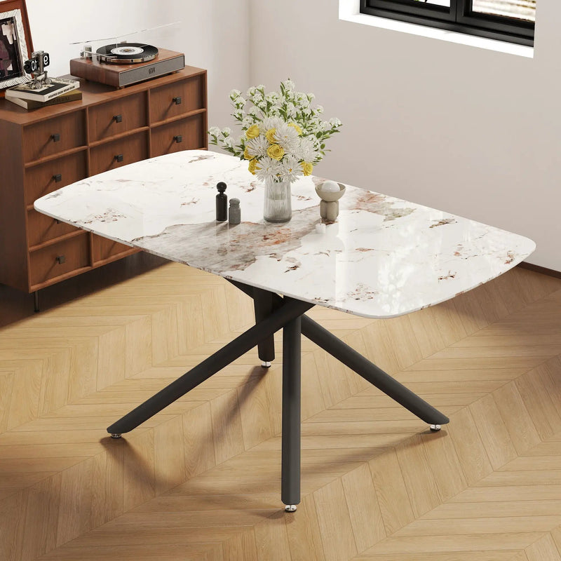 Luxurious Marble Patterned Dining Table With Metal Fork Legs by Unique Piece Furniture