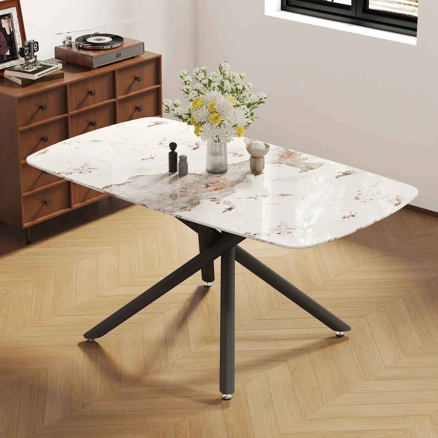 Luxurious Marble Patterned Dining Table With Metal Fork Legs by HouseOfZazla