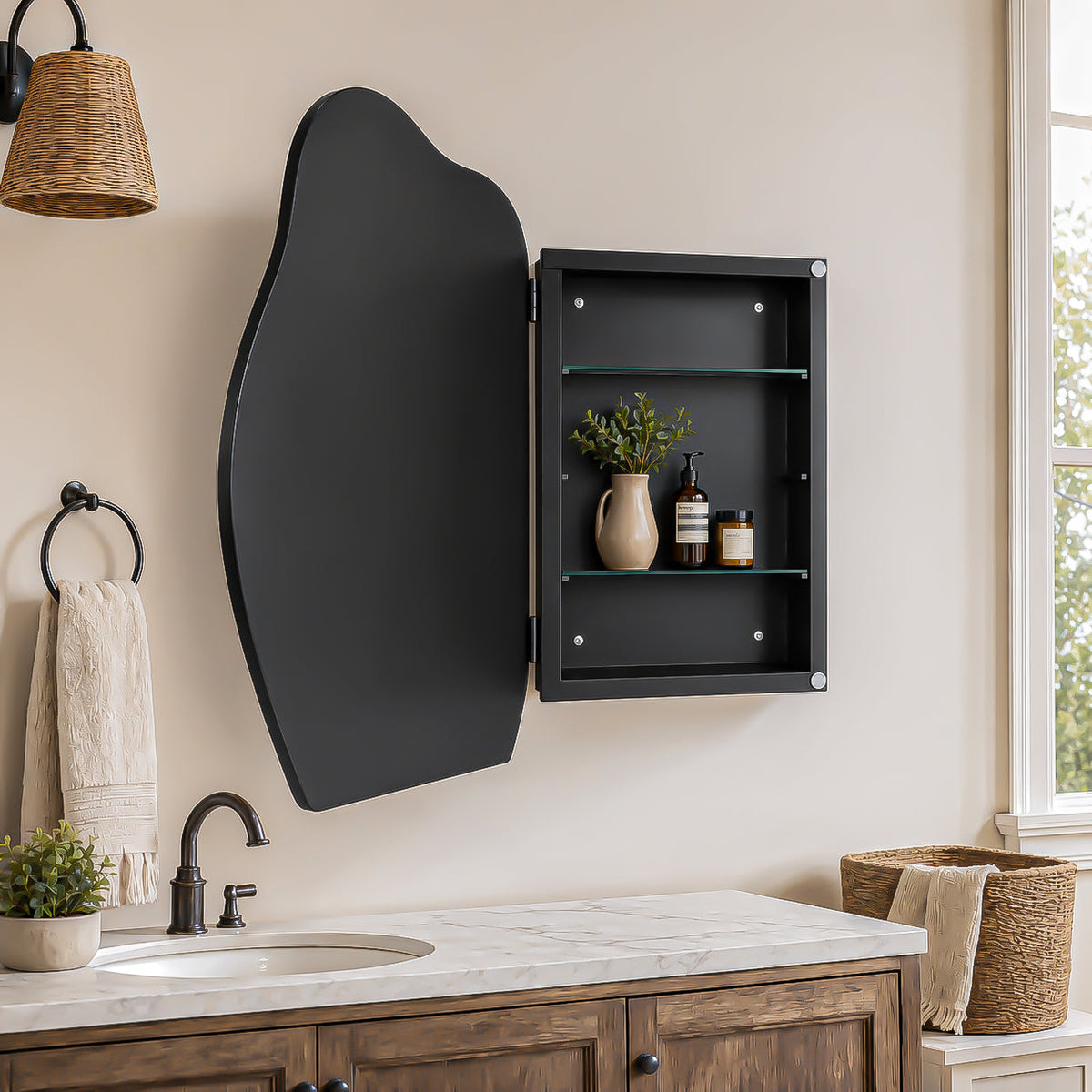 Irregular Cloud-Shaped Medicine Cabinet with Adjustable Glass Shelves - Matte, photo 7 of 10