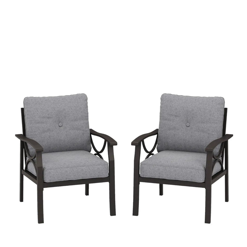 All Weather Armchairs With Cushions, Sculptural Design (Set of 2) - Gray / Khaki by HouseOfZazla