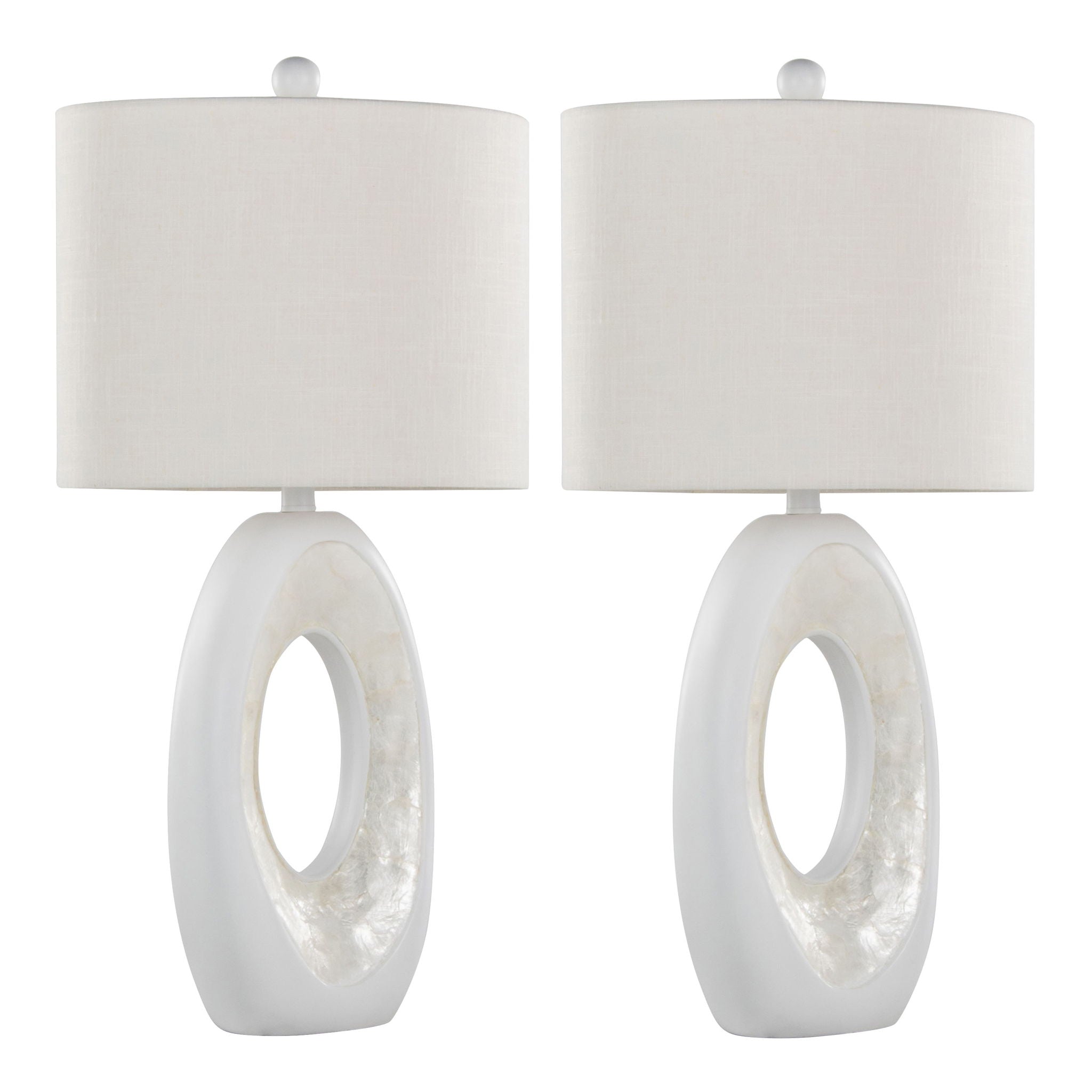 Pearl - Contemporary Table Lamp (Set of 2) - Matte White / Natural Shell by HouseOfZazla