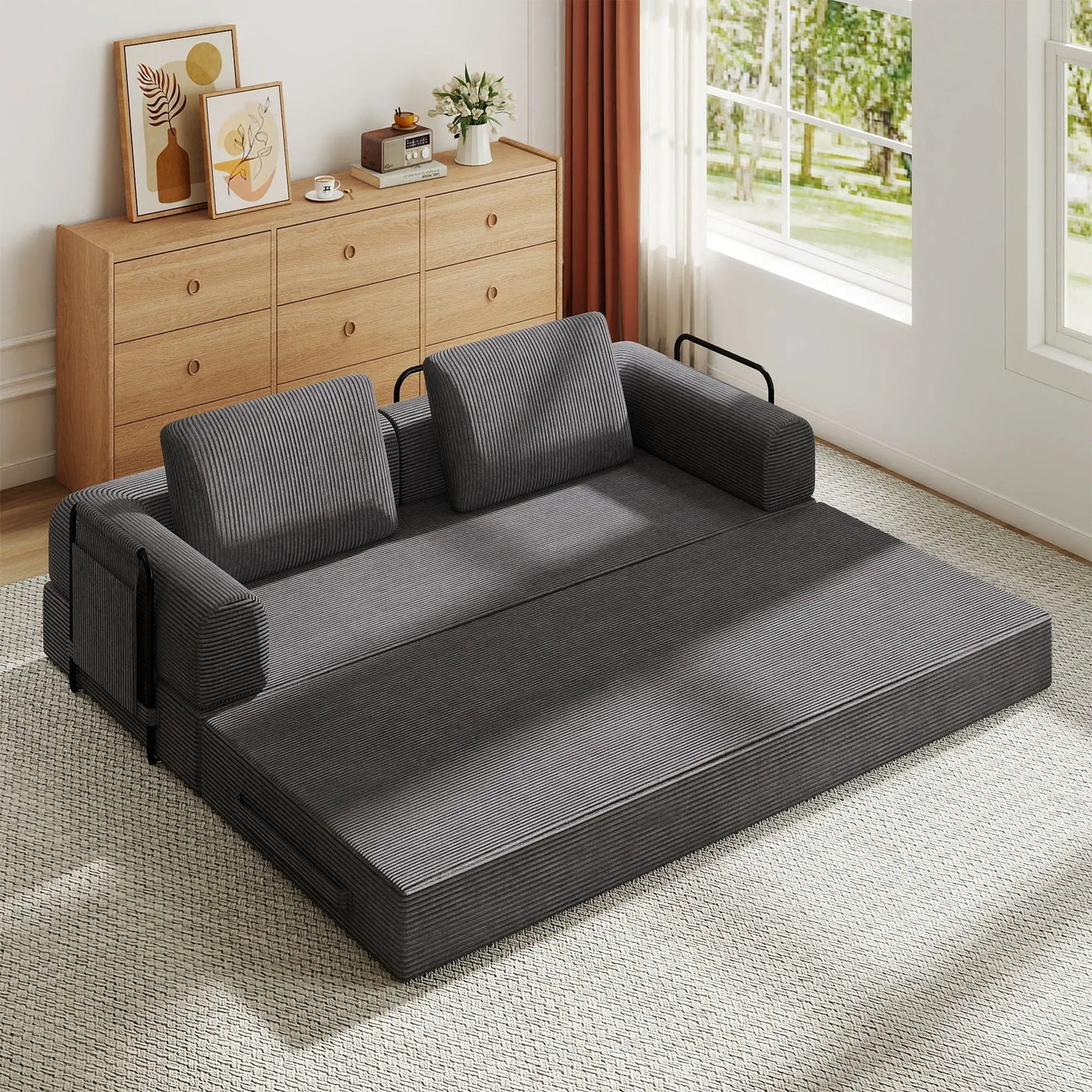 Convertible Sleeper Sofa Bed With Cylindrical Pillow by HouseOfZazla