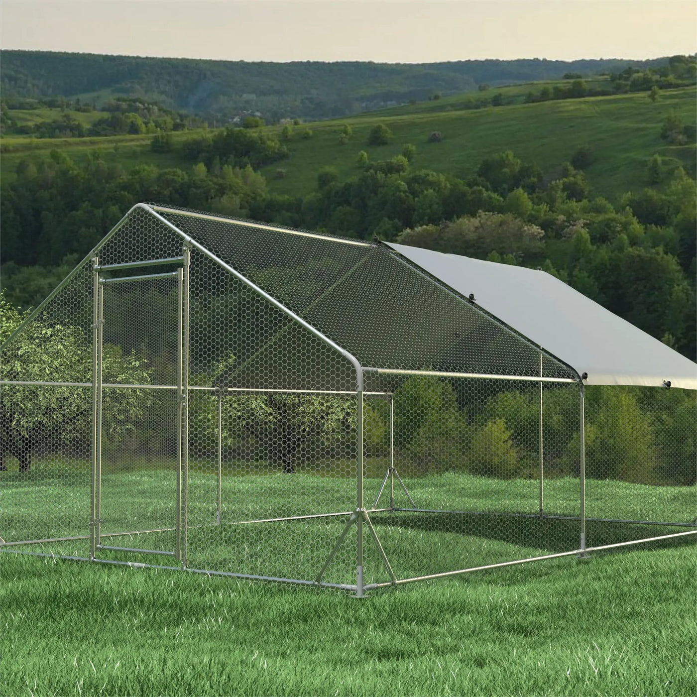 Large Metal Chicken Coop, Walk In Poultry Cage Hen Run House Rabbits Habitat Cage Spire Shaped Coop With Waterproof And Anti Ultraviolet Cover by HouseOfZazla