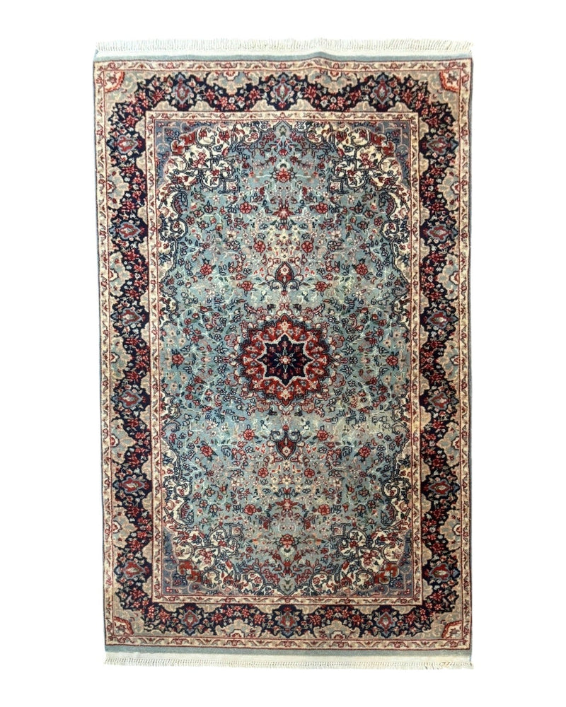 Indo Persian Kerman Rug 3x5, Light Blue, Floral Medallion by Jewel Rugs