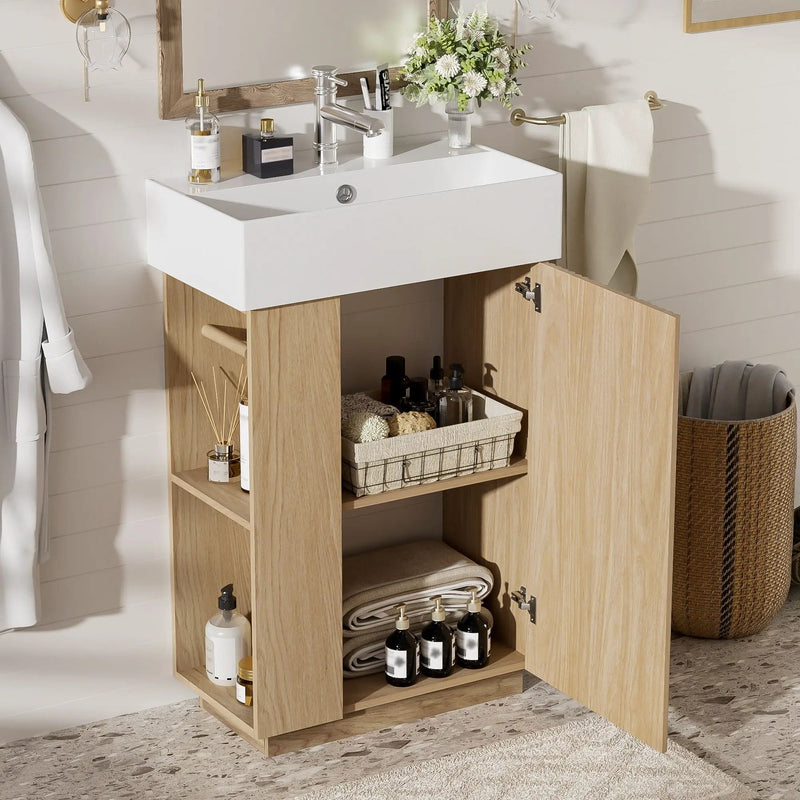 Bathroom Vanity With Sink, Freestanding Wood Grain Cabinet With Storage by Unique Piece Furniture