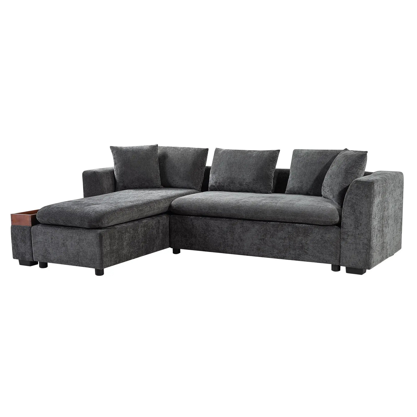 Modern L Shaped Sectional Sofa With Upholstery And Wooden Storage by HouseOfZazla