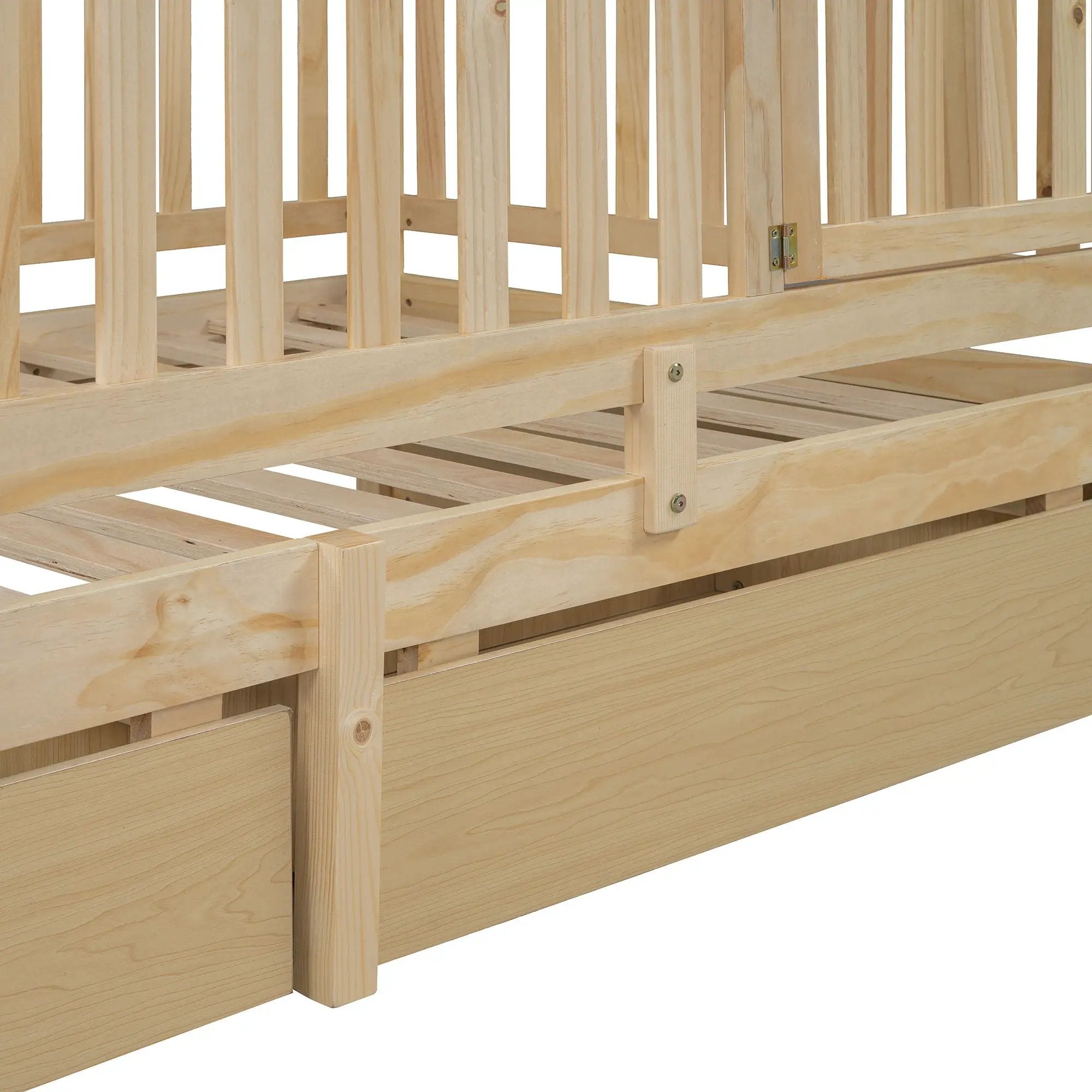 Daybed With Fence Guardrails And 2 Drawers, Split Into Independent Floor Bed & Daybed by HouseOfZazla