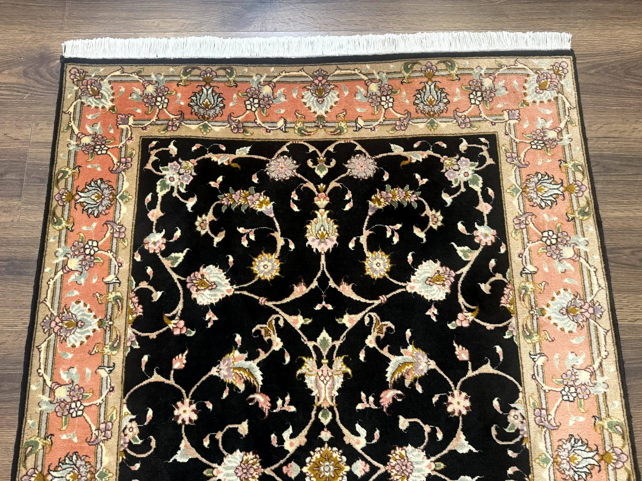 Persian Tabriz Rug 3x5 Black and Salmon Floral Fine Handmade 360 KPSI by Jewel Rugs