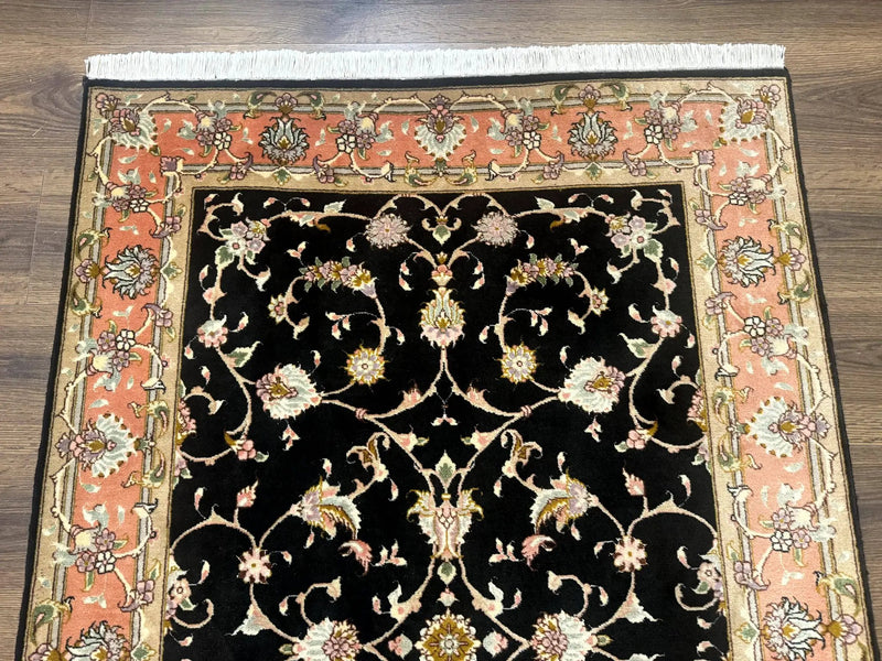 Persian Tabriz Rug 3x5 Black and Salmon Floral Fine Handmade 360 KPSI by Jewel Rugs