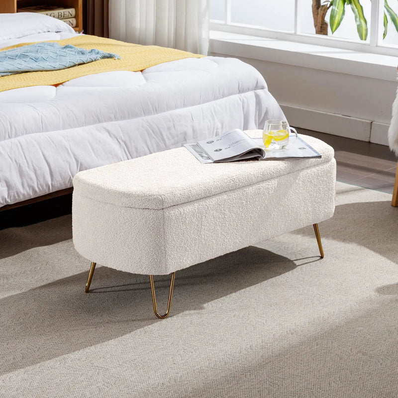 Storage Ottoman Bench For End Of Bed Legs, Modern Camel Faux Fur Entryway Bench Upholstered Padded With Storage For Living Room Bedroom by Unique Piece Furniture