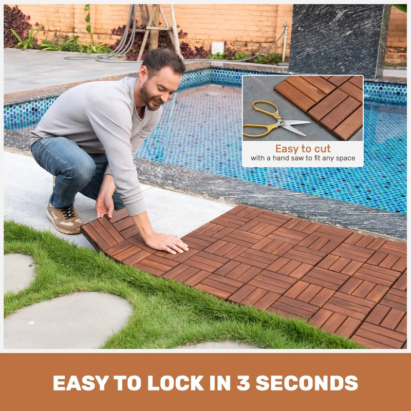 Acacia Wood Interlocking Deck Tiles - Checker Pattern by HouseOfZazla
