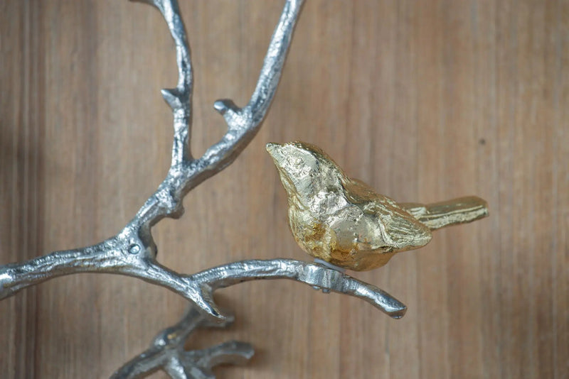 Metal Branch Wall Sculptures With Bird Accents (Set of 2) - Silver Multi by HouseOfZazla