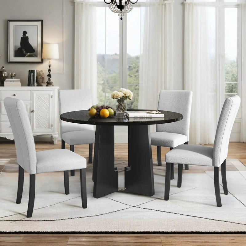 5 Piece Round Dining Table Set, Modern Dining Table And 4 Upholstered Chairs For Dining Room by Unique Piece Furniture