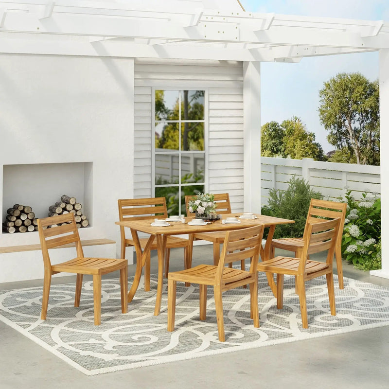 Outdoor 7 Piece Dining Set With Rectangular Table - Teak by HouseOfZazla