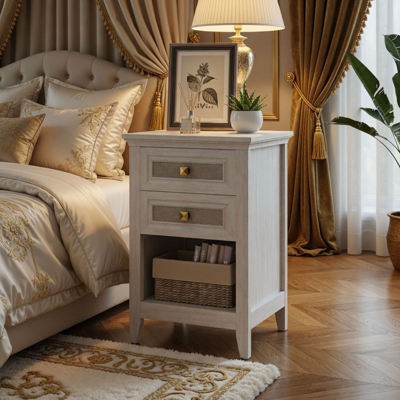 Nightstand With 2 Drawers & Shelf - White by HouseOfZazla