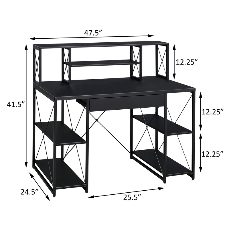 Black Office Desk with Open Shelves and Hutch - Black, photo 8 of 8