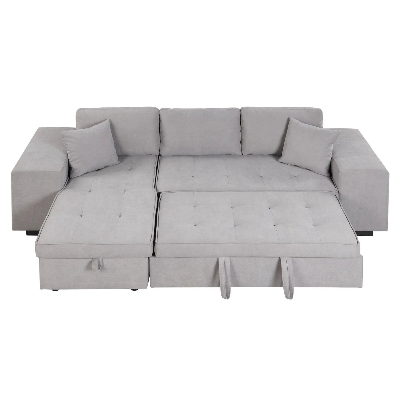 Modern L-Shape 3 Seat Reversible Sectional Couch, Pull Out Sleeper Sofa With Storage Chaise And 2 Stools For Living Room Furniture Set by HouseOfZazla